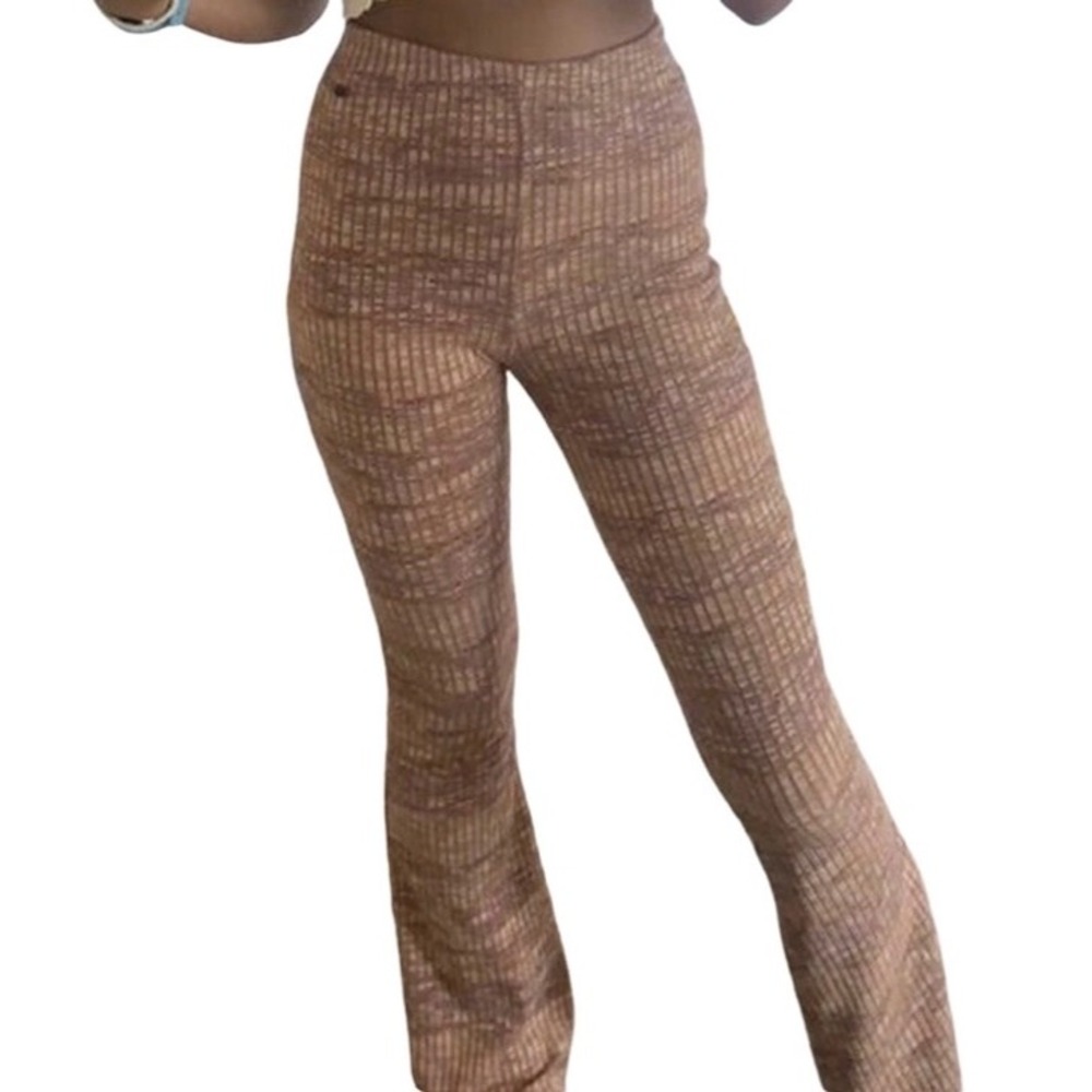 PULL AND BEAR Teen Large Wide Flare Bell Botttom Ribbed Pants Multicolor Retro‎